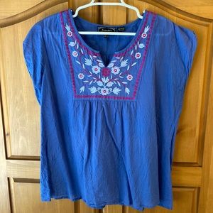 Embroidered Cap Sleeve Blouse